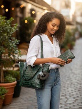 Patricia Nash Croc Embossed Leather Tote Wallet & Coin Purse Set NWT